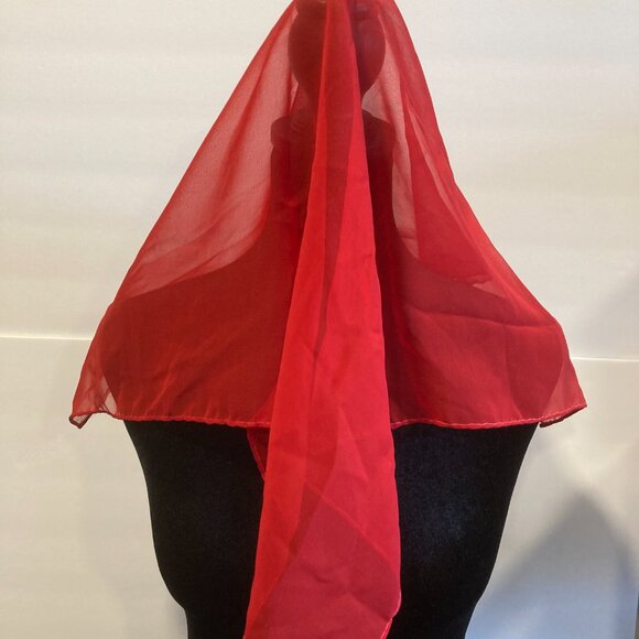 Mid Century Chiffon Scarf Sheer Red 60s Vintage Boho Audrey Hepburn Mod Look - Picture 4 of 4